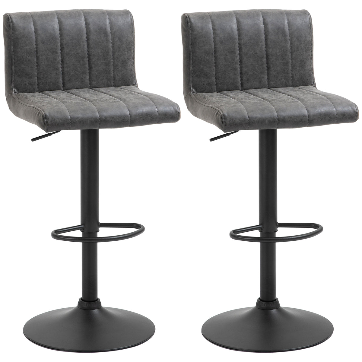Kozy Adjustable Barstools Set of 2, Swivel Counter Bar Chairs, Bar Stools with Footrest, PU Leather, Gas Lift, Grey