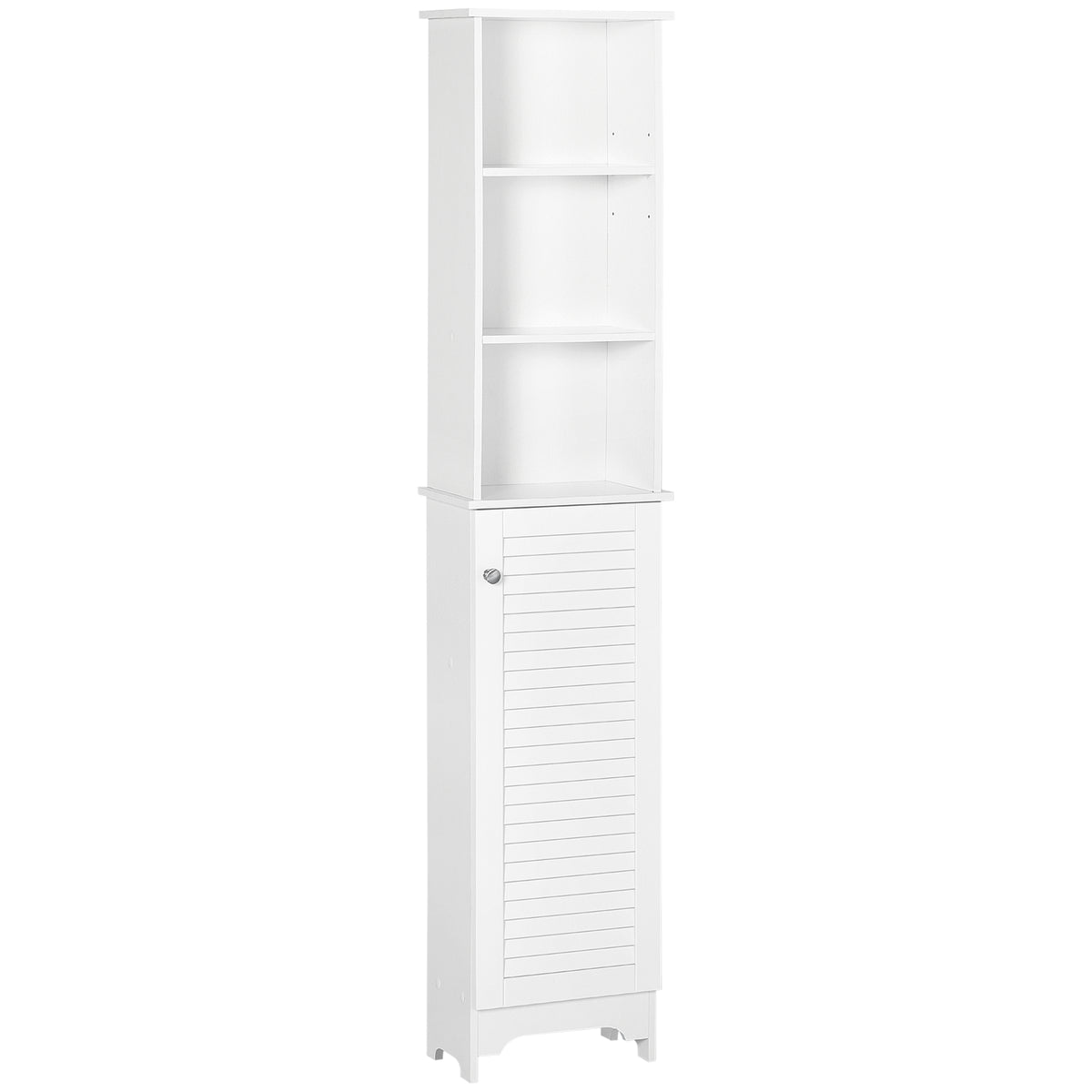 Kozy Tall Bathroom Cabinet, Freestanding Slim Bathroom Storage Unit with Adjustable Shelves and Shutter Door, Floor Storage Cupboard with 6 Shelves, 165H x 34W x 20D cm, White