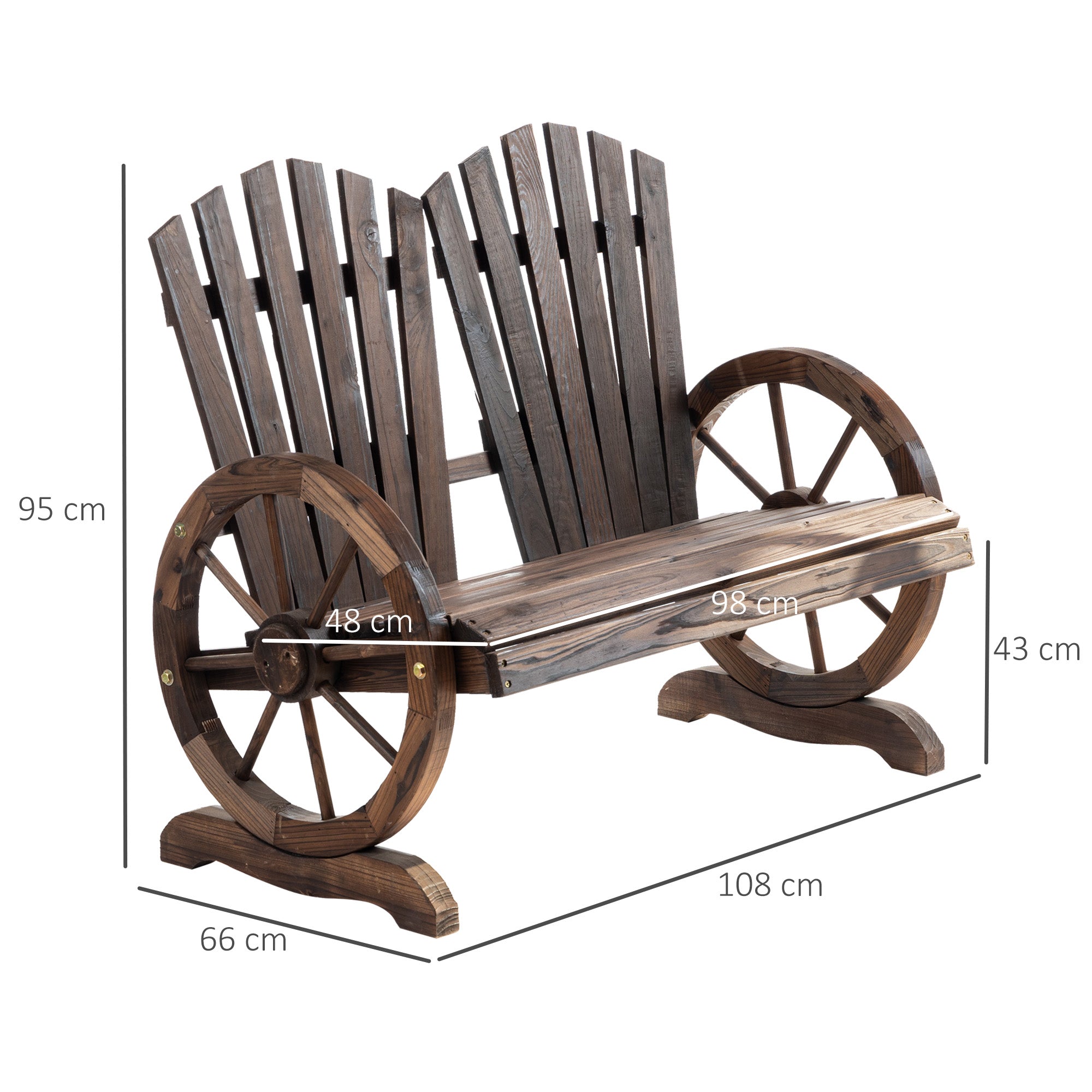 Kozy Fir Logs Love Seats with Wheel-Shaped Armrests, Large Load-Bearing Chair, Natural Wood Grain