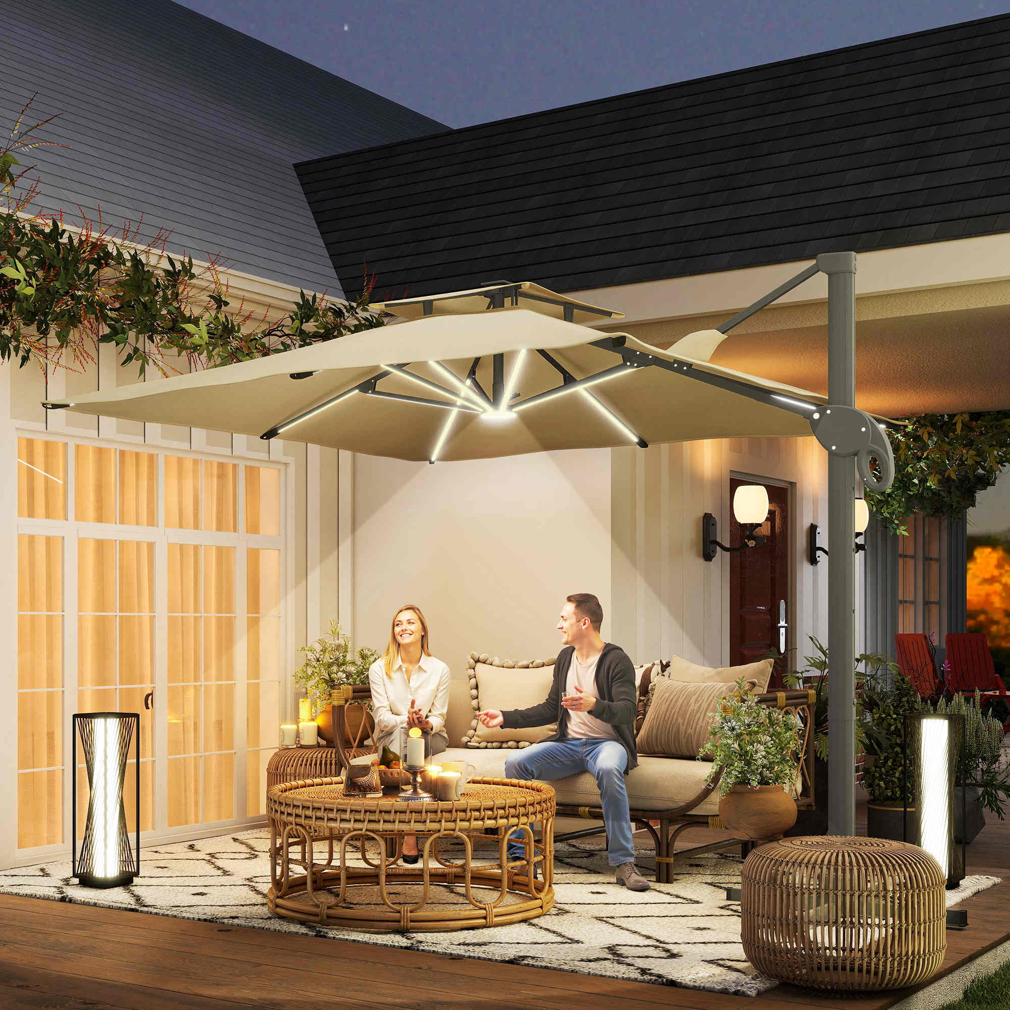 Kozy 3 x 3(m) Aluminium Sun Square Canopy Top w/ Adjustable Pole Angle Khaki