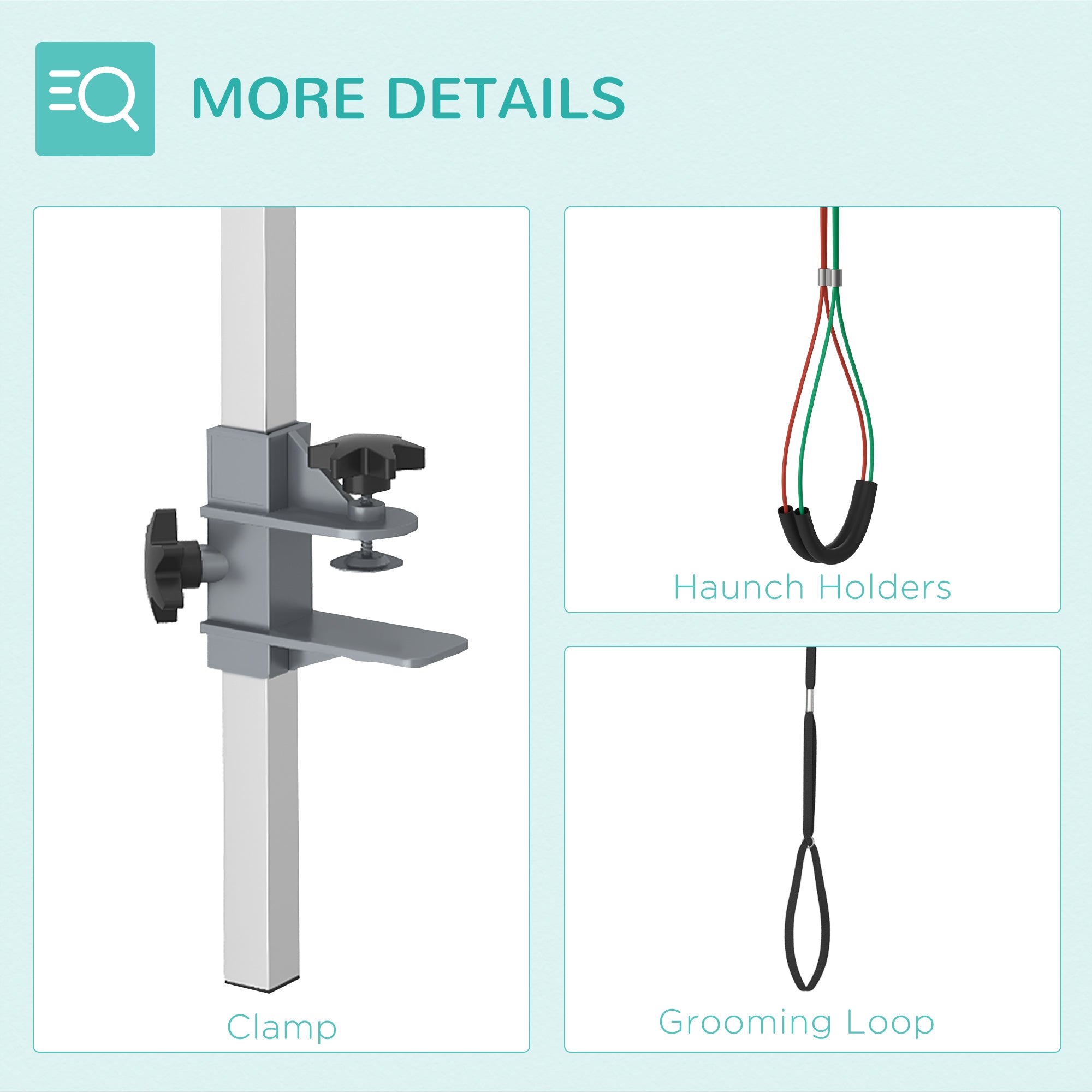 Kozy Adjustable Pet Grooming Arm, with Clamp, Haunch Holders & Grooming Loop - Sliver-Tone