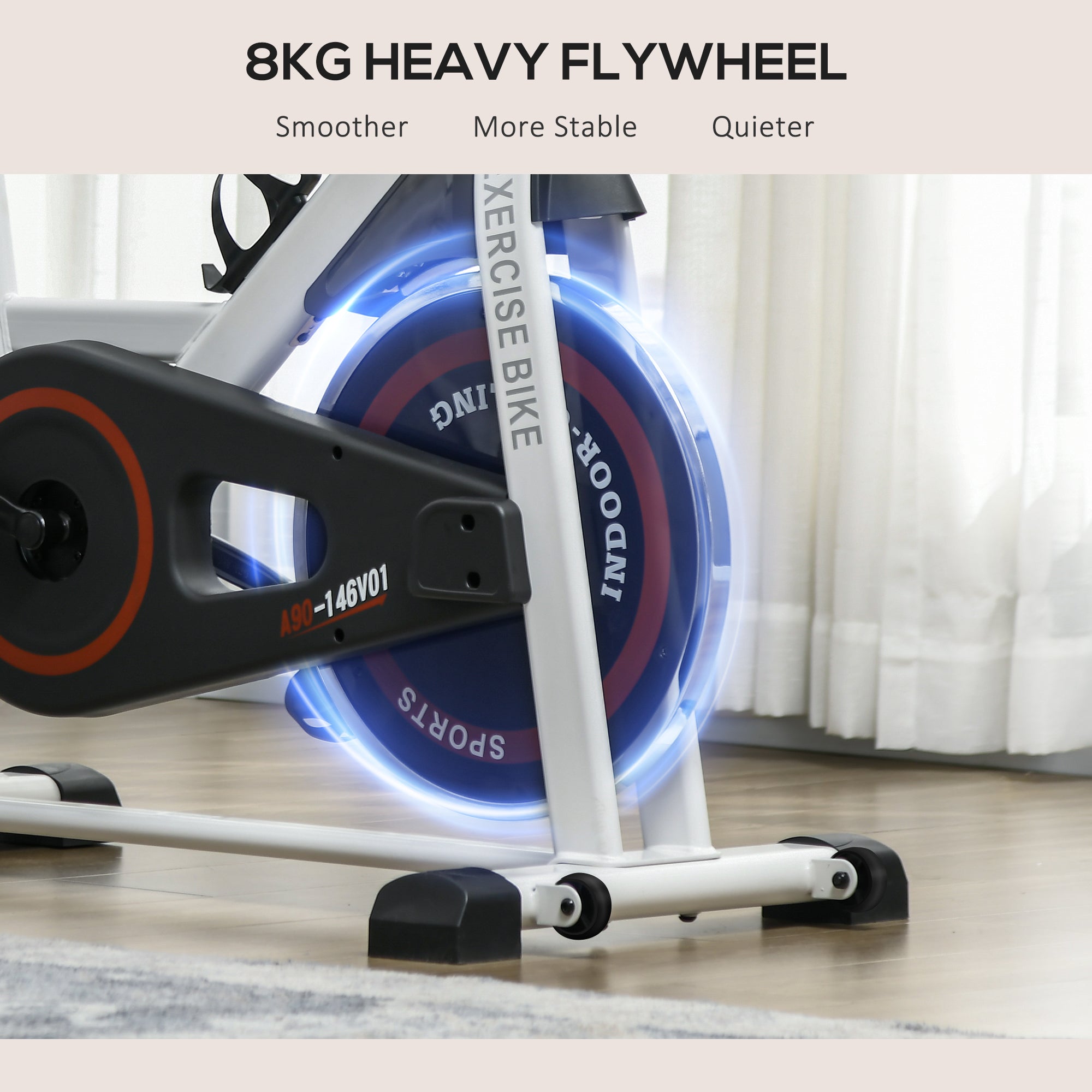 Kozy Exercise Bike, 8kg Flywheel Stationary Bike Indoor Cycling Machine with Adjustable Resistance Seat Handlebar, White