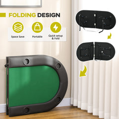 Kozy 8 Player Folding Poker Table, Oval Portable Blackjack Casino Table with Cup Holder, Felt Top and Metal Base, 183 x 82 x 75cm, Green and Black