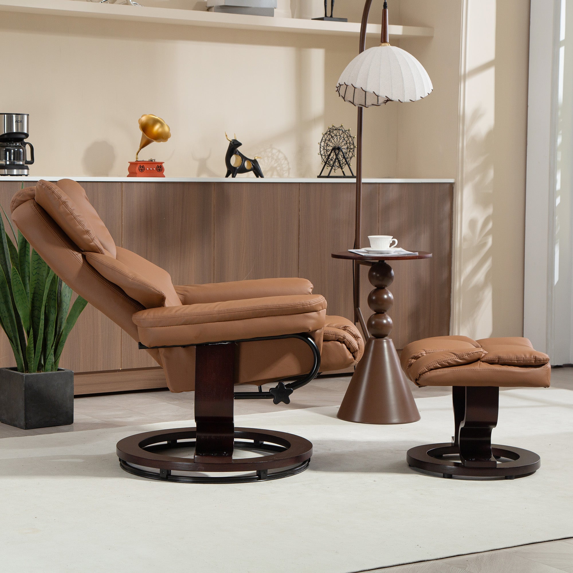 Kozy - Faux Leather Reclining Chair and Footstool - Brown