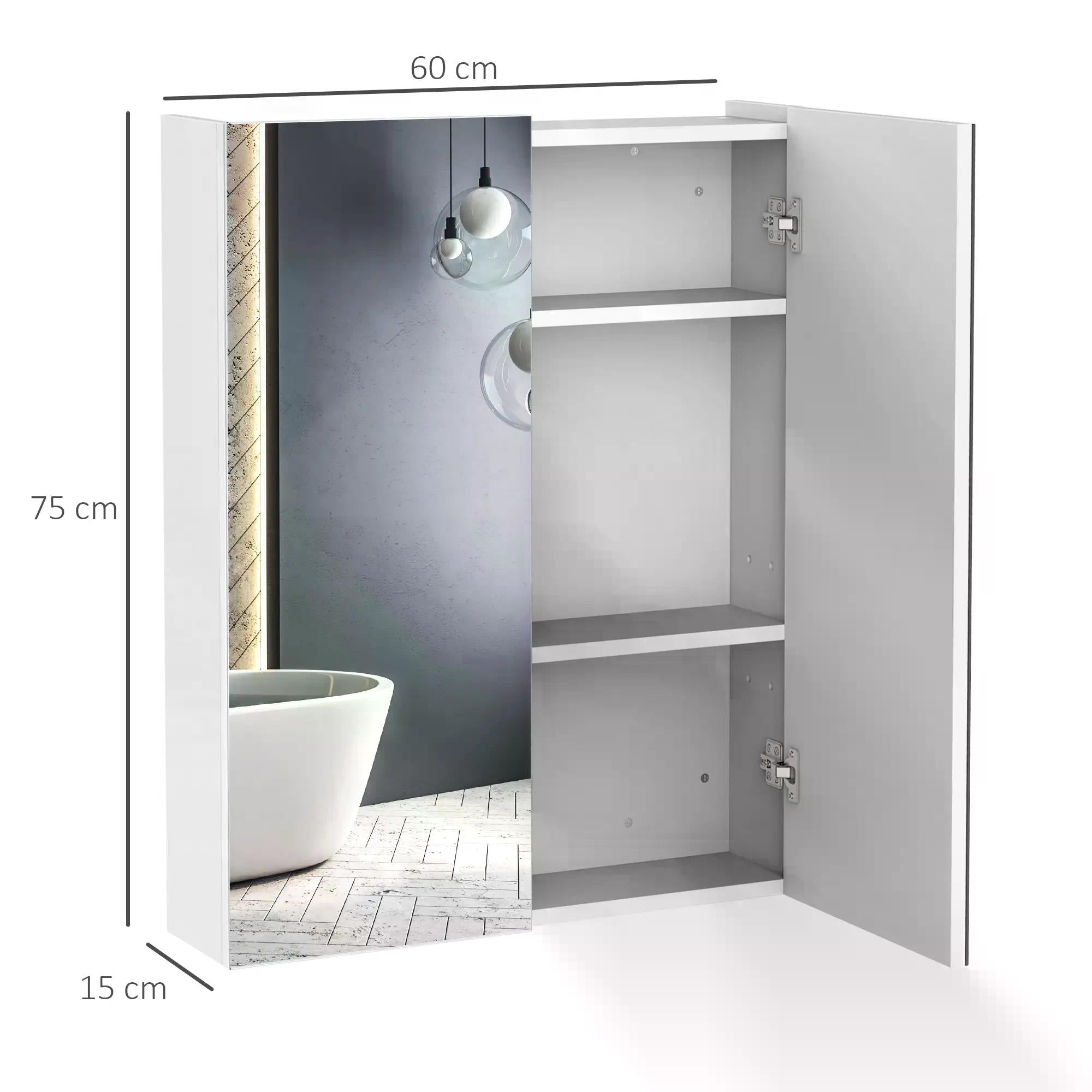 HOMCOM Wall Mounted Mirror Cabinet, Wooden Bathroom Storage with Adjustable Shelf, Double Door, 60Wx15Dx75H cm, White