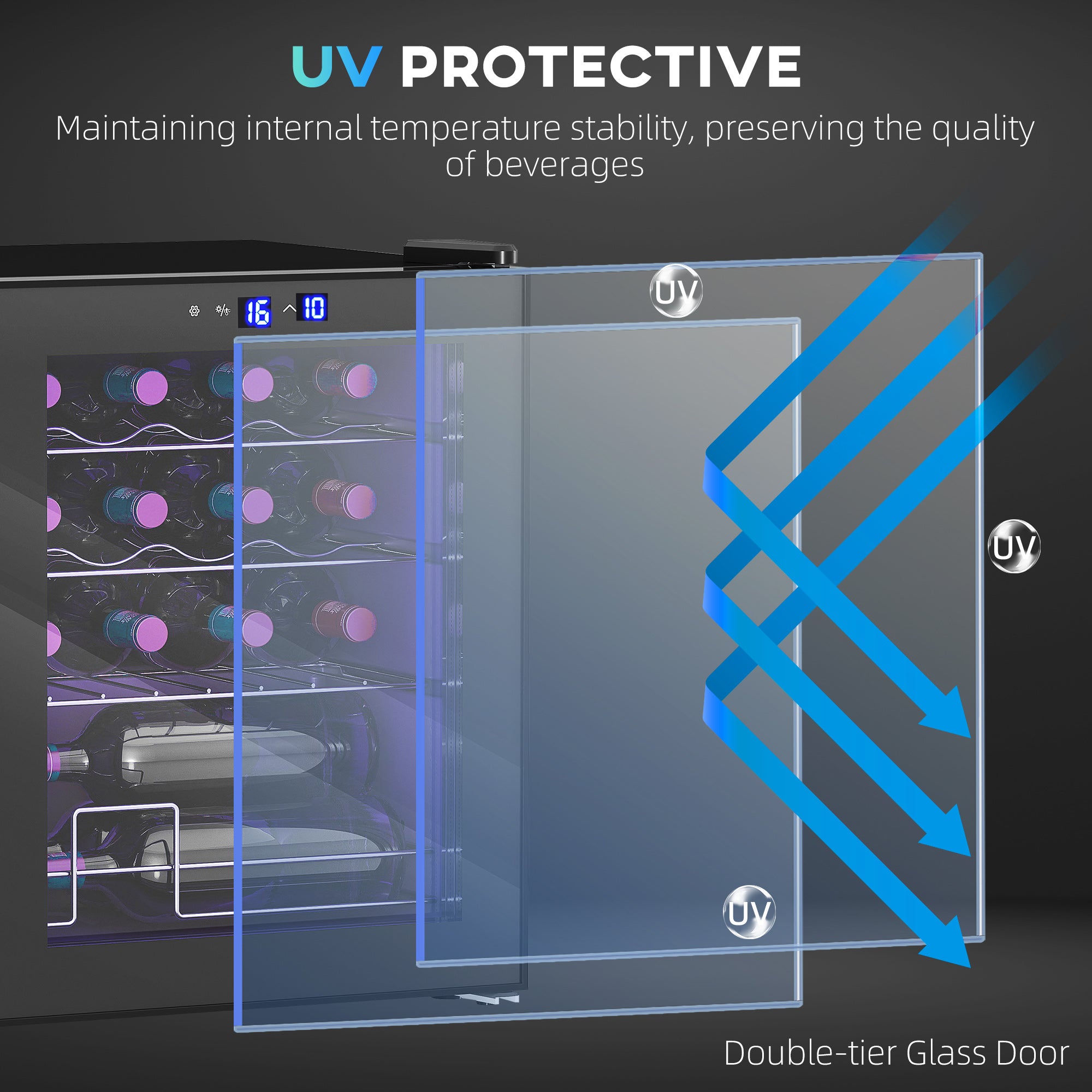 Kozy 42L 16-Bottle Wine Cooler Fridge - Black