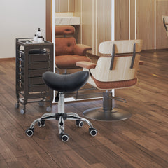 Kozy Cosmetic Stool 360° Rotate Height Adjustable Salon Massage Spa Chair Hydraulic Rolling Faux Leather Saddle Stool Mobility, Black