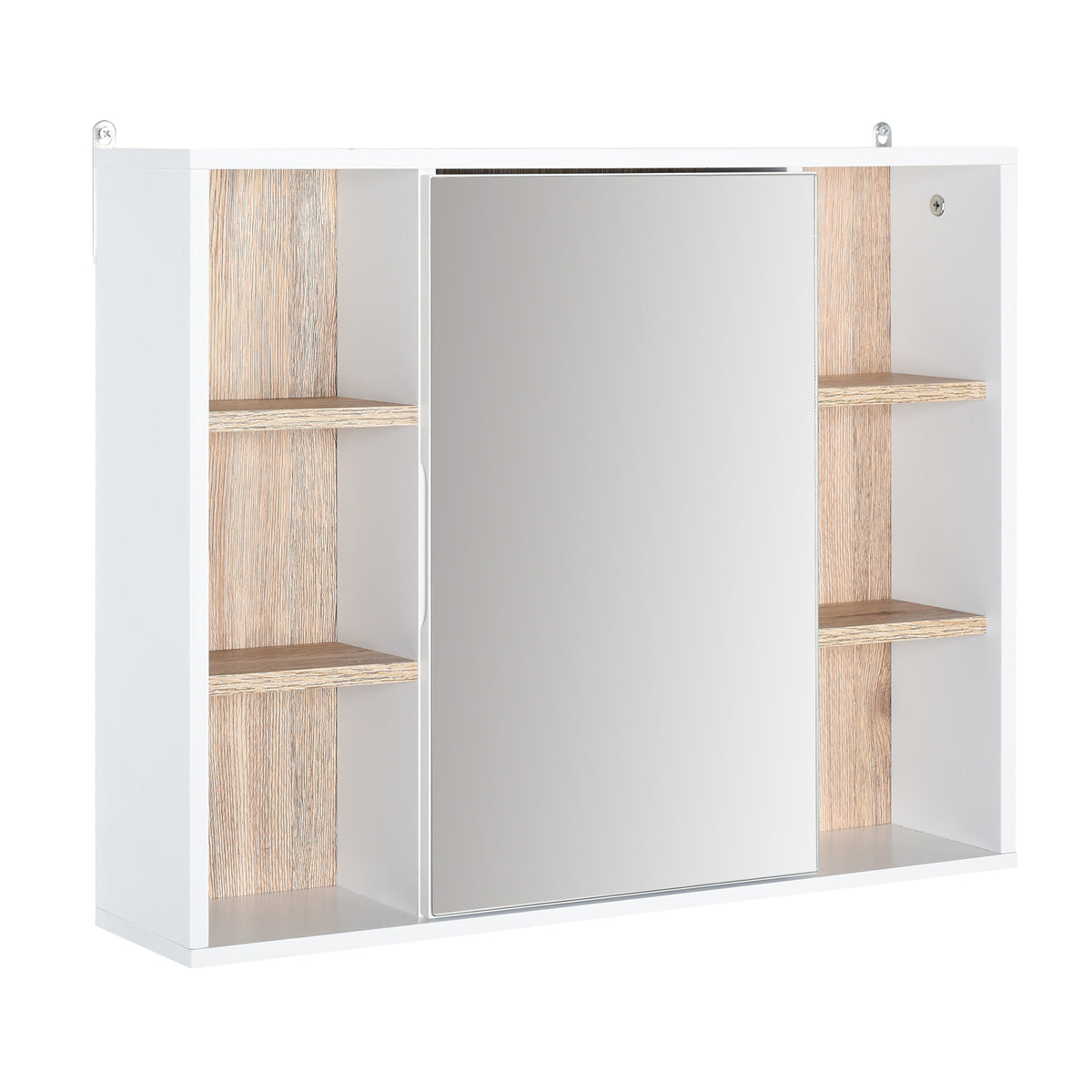 Kozy Bathroom Mirror Cabinet, Wall Mounted Storage Cabinet with Open Cupboard and Adjustable Shelf, White