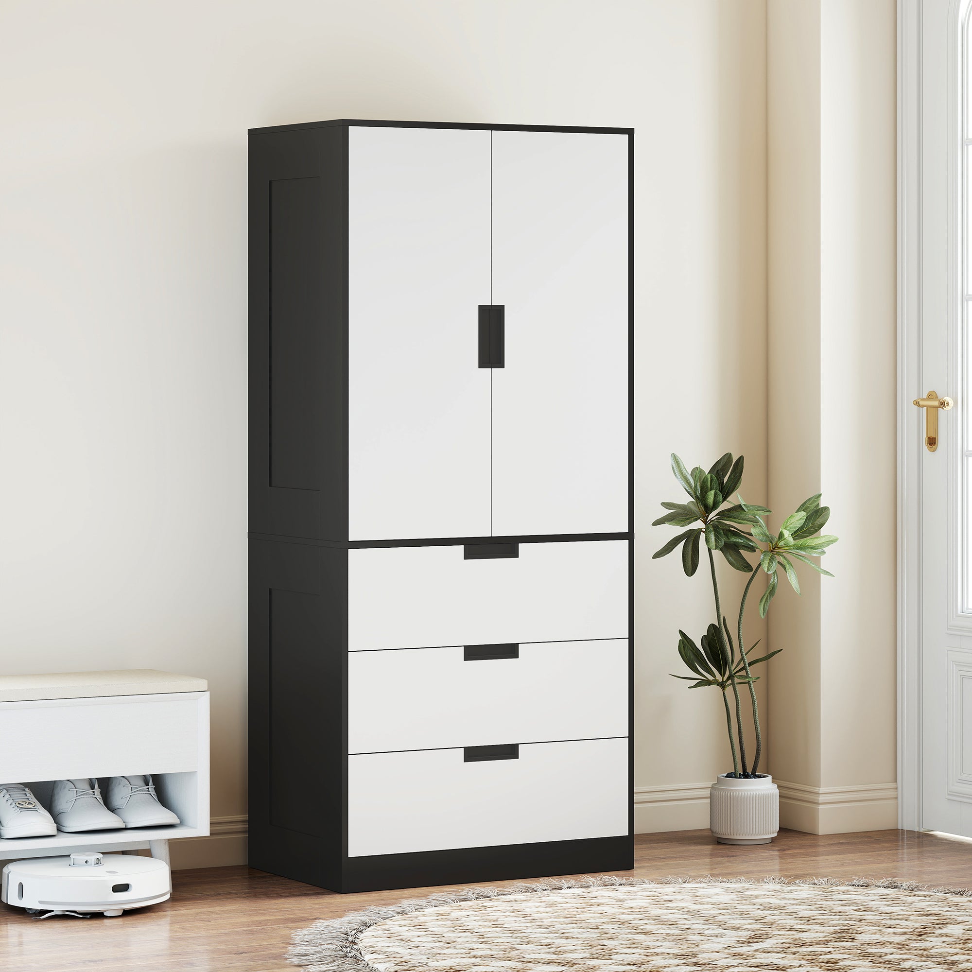Two Door, Two Drawer Wardrobe - White/Brown
