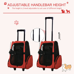 PawHut Pet Carrier Backpack with Trolley, Telescopic Handle Travel Bag for Dogs and Cats, 42 x 25 x 55 cm, Red