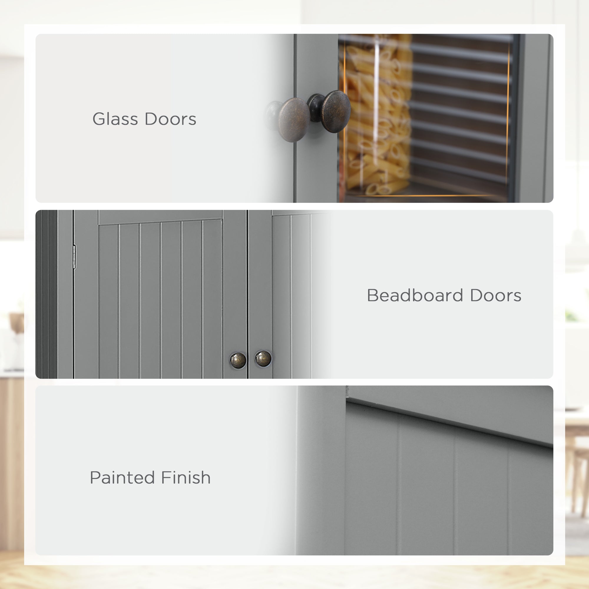 Kozy 180cm Tall Kitchen Pantry Cupboard, Freestanding Storage Cabinet with 5 Tier, Adjustable Shelves,  Drawer, Grey