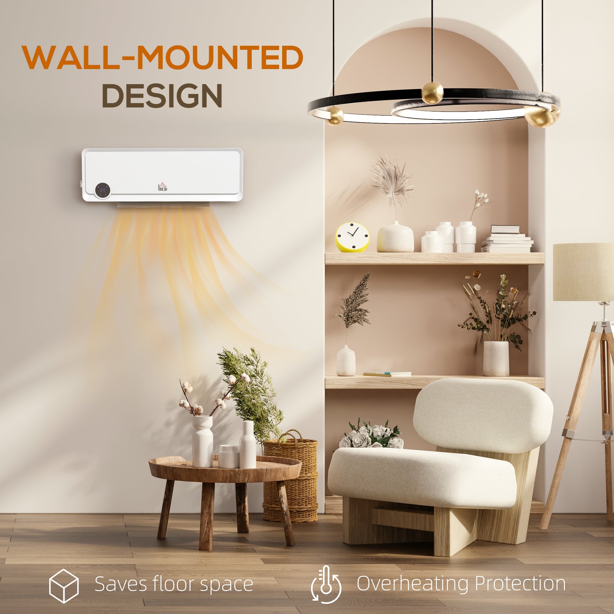 Kozy - Wall Downflow Heater 2 Heat and Fan 1000W/2000W, Electric Space Heater with Timer Remote Oscillating, for Bedroom Home Office, White
