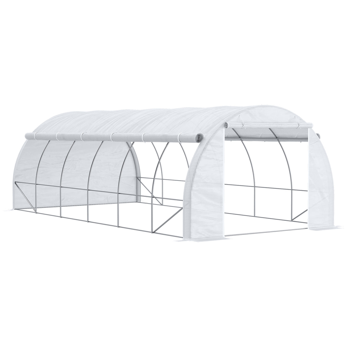 Kozy 6 x 3 x 2 m Polytunnel Greenhouse with Roll-up Side Walls, Walk-in Grow House Tent with Steel Frame, Reinforced Cover, Zipped Door and 12 Mesh Windows for Garden, White