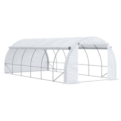 Kozy 6 x 3 x 2 m Polytunnel Greenhouse with Roll-up Side Walls, Walk-in Grow House Tent with Steel Frame, Reinforced Cover, Zipped Door and 12 Mesh Windows for Garden, White
