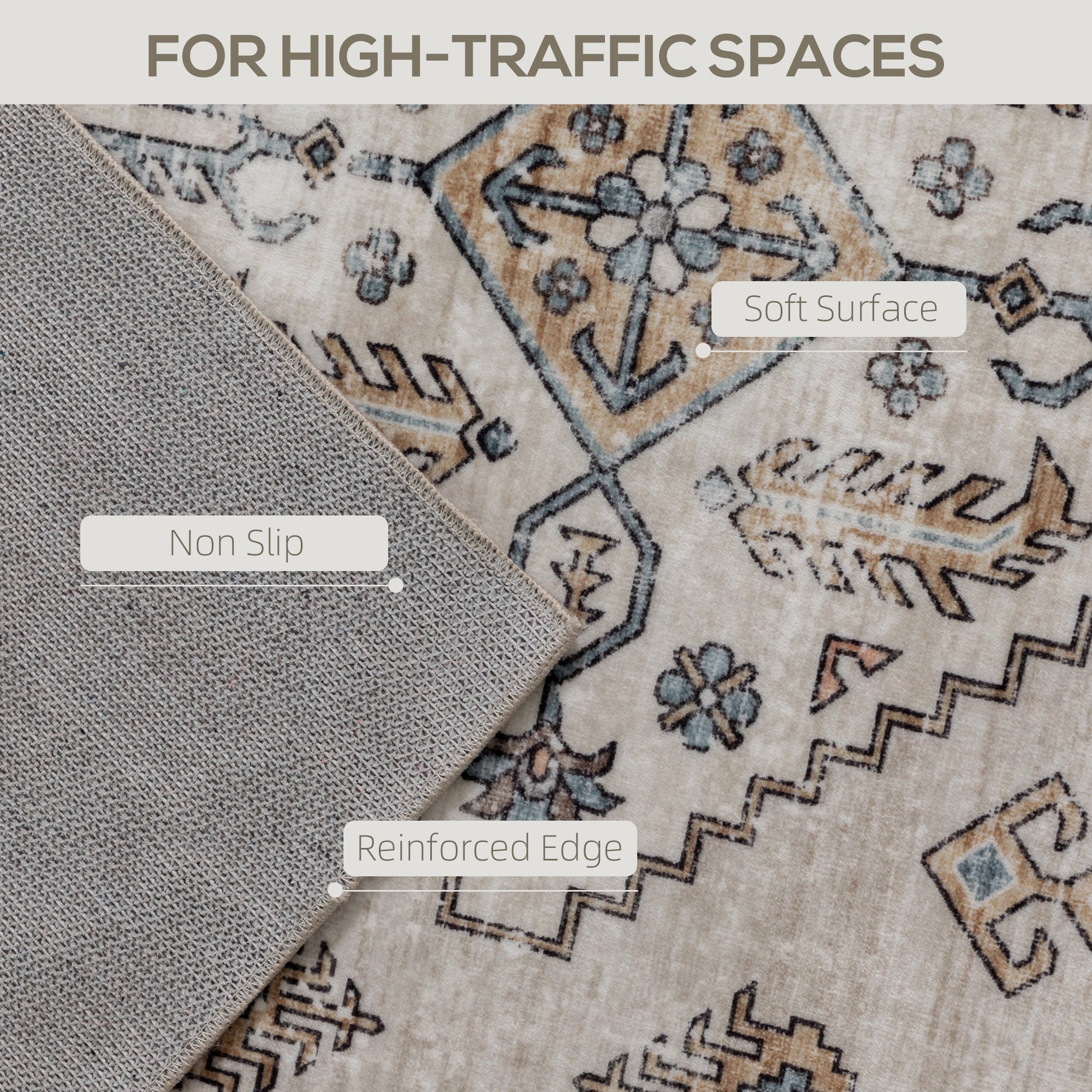 Kozy - Vintage Area Rug, Non-Slip Washable Rug, Flannel Floor Carpet for Living Room, Bedroom, Dining Room, Home Office, 170 x 120 cm, Beige