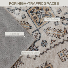 Kozy - Vintage Area Rug, Non-Slip Washable Rug, Flannel Floor Carpet for Living Room, Bedroom, Dining Room, Home Office, 170 x 120 cm, Beige