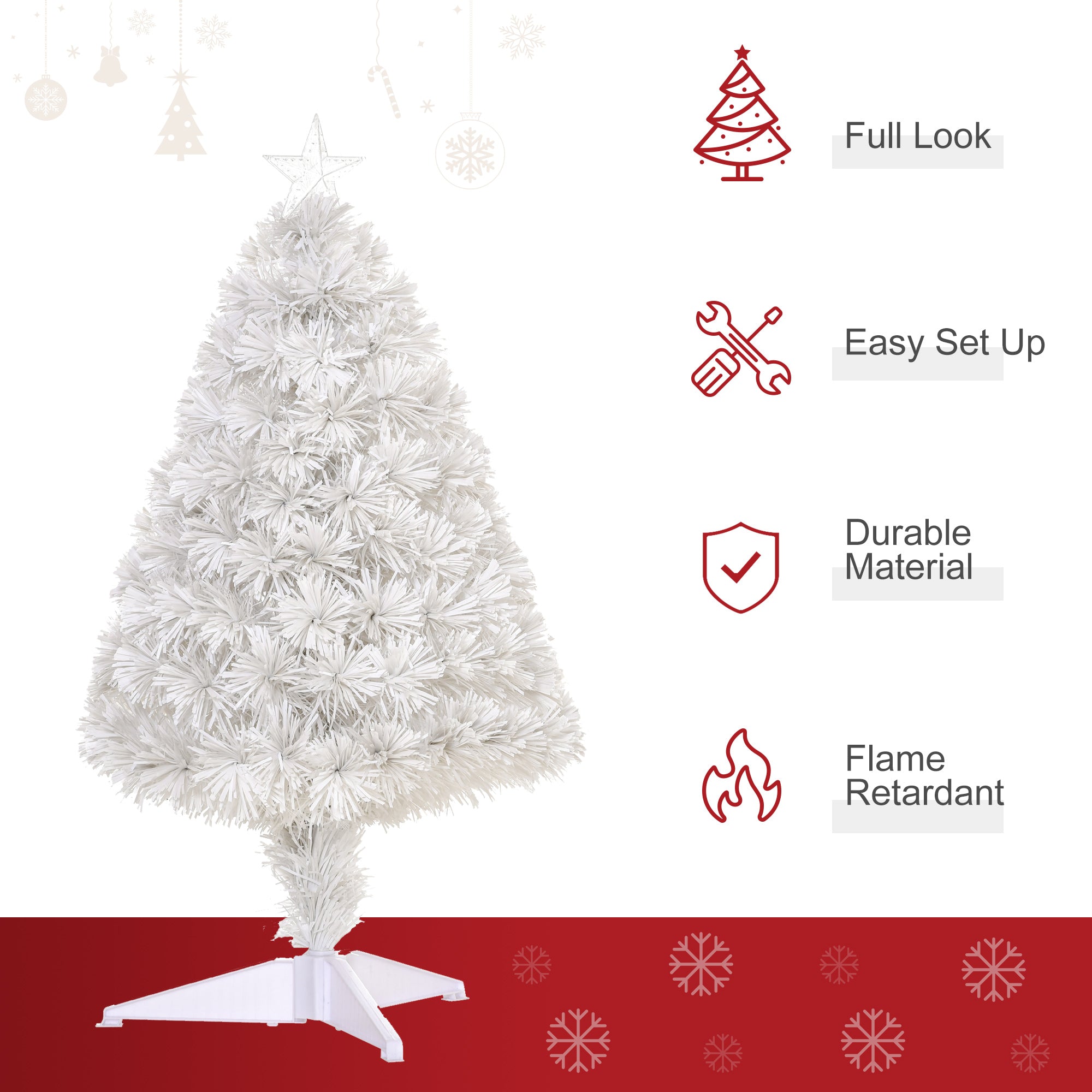 Kozy 2.5FT Prelit Artificial Tabletop Christmas Tree with Fibre Optics Holiday Home Xmas Decoration for Table and Desk, White