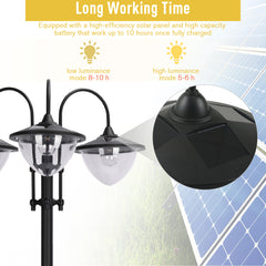 Kozy 189cm 3-head Solar Lamp Post, Street Light with Planter, Automatic-on, 6 Hour Max Outdoor Ready LED Lighting, Black