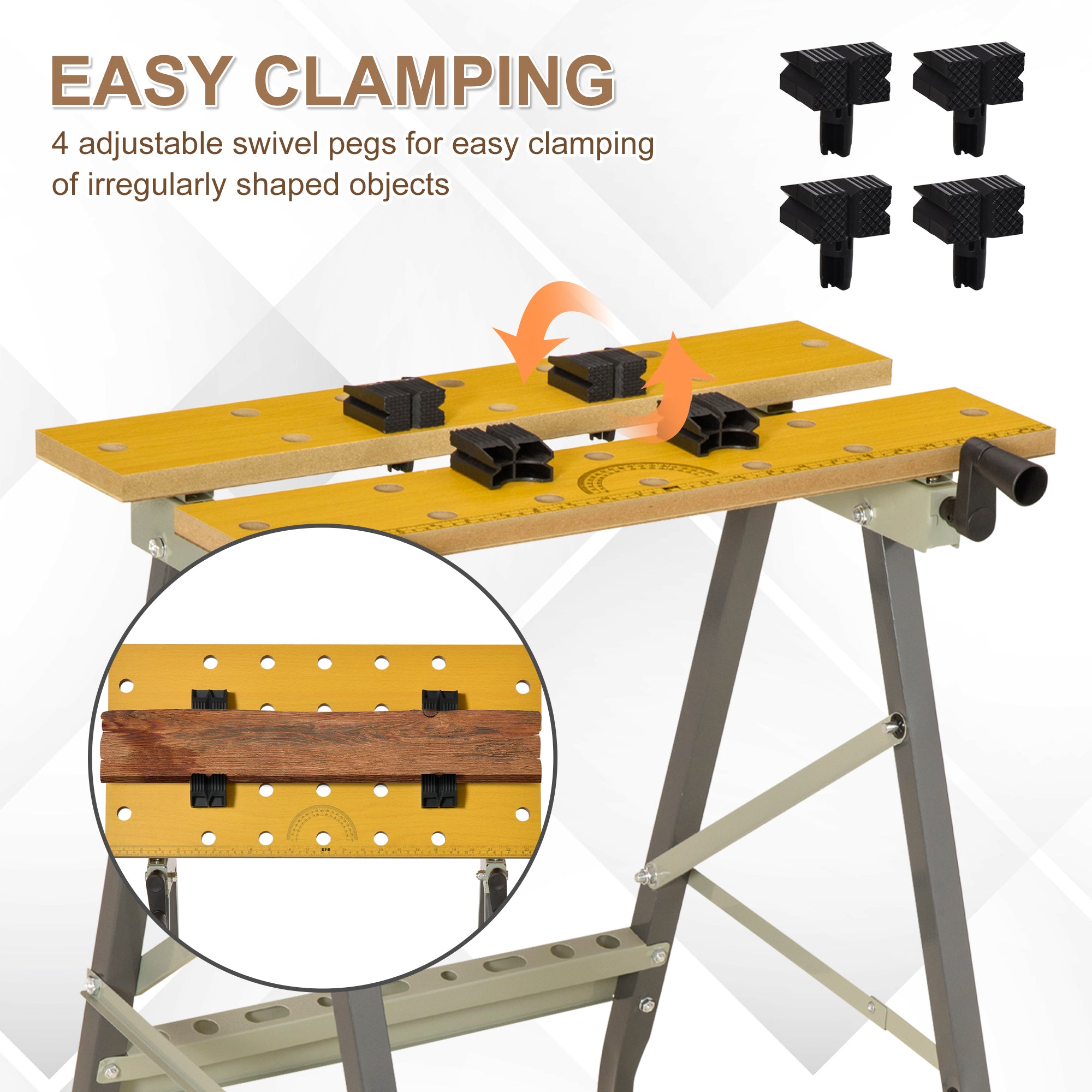 Kozy 4-in-1 Work Bench, Folding Clamp Table w/ 4 Adjustable Clamping Pegs for DIY Home Garage, Grey
