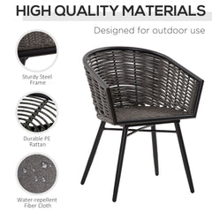 Kozy 3 Pieces Rattan Bistro Set, Wicker Garden Furniture Set with Round Glass Top Coffee Table and Chairs, Washable Cushions for Outdoor, Patio, Balcony, Grey