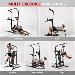 Kozy Pull Up Station with Adjustable Weight Bench, Dip Station and Barbell Rack, Multi-Function Power Tower Free Standing Pull Up Bar for Home Gym