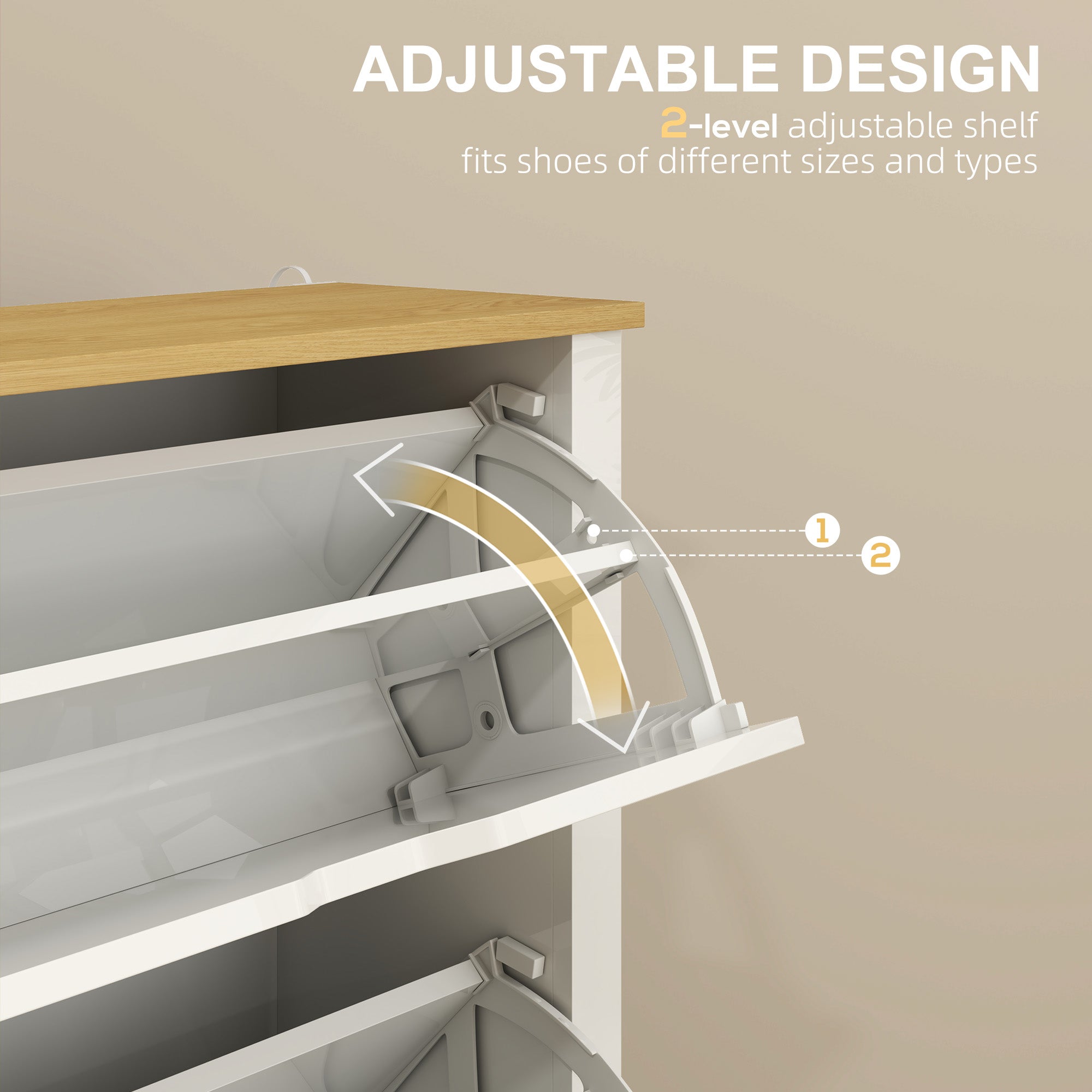 Kozy Slim Shoe Cabinet, Narrow Shoe Cupboard with 3 Flip Drawers, Adjustable Shelves for 18 Pairs of Shoes, High Gloss White