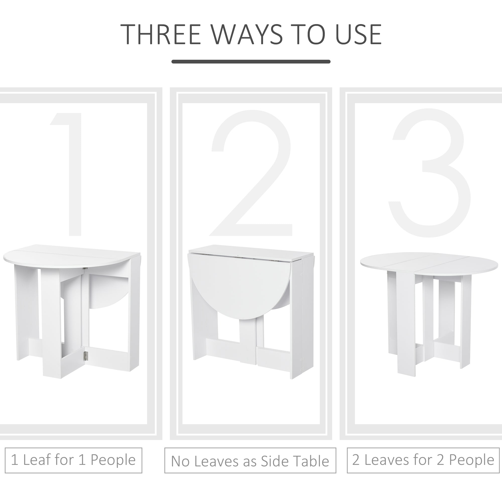 Kozy Space-saving Drop Leaf Table, Folding Dining Table for Small Space, Kitchen, Dining Room, White