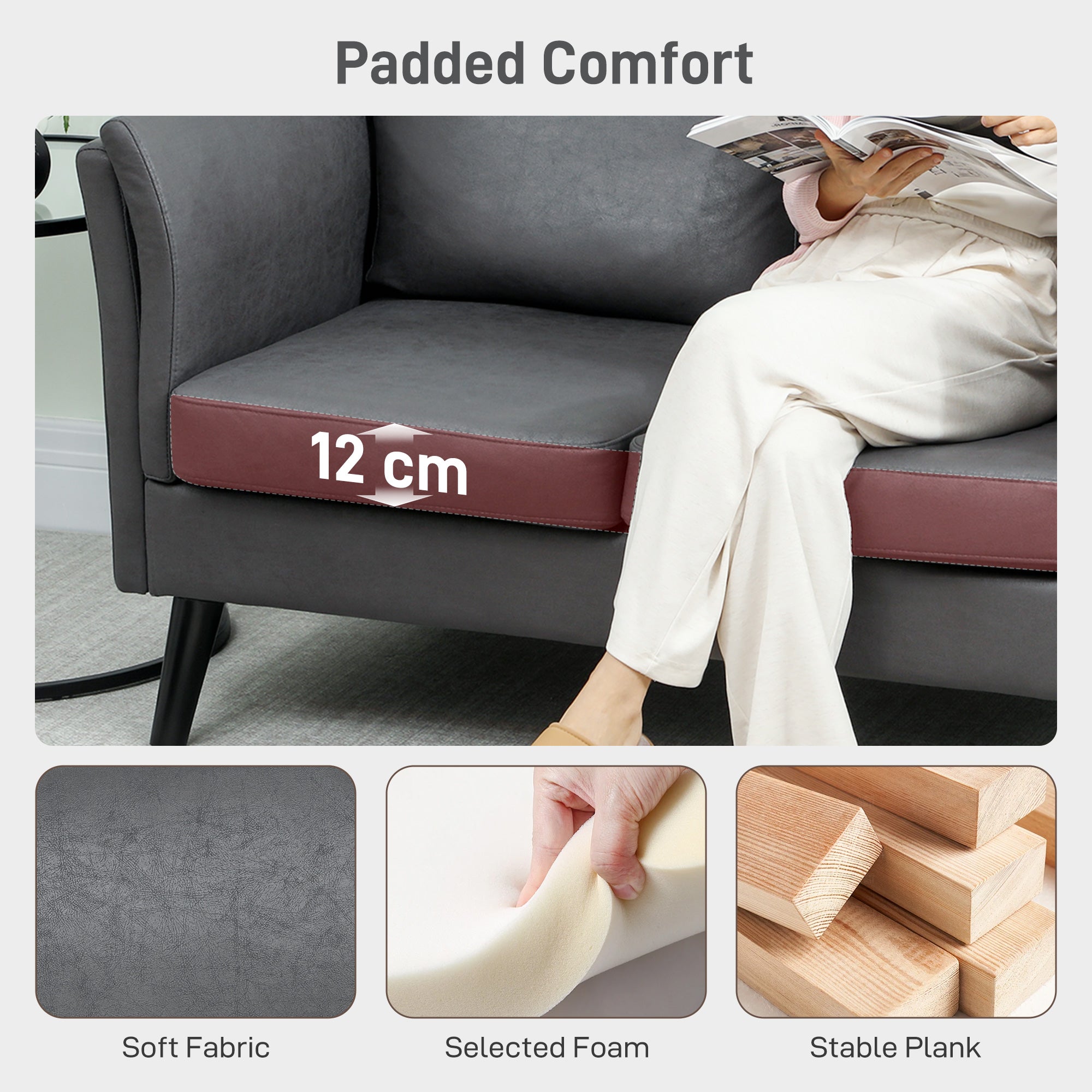 Kozy - Two-Seater Leathaire Sofa - Grey