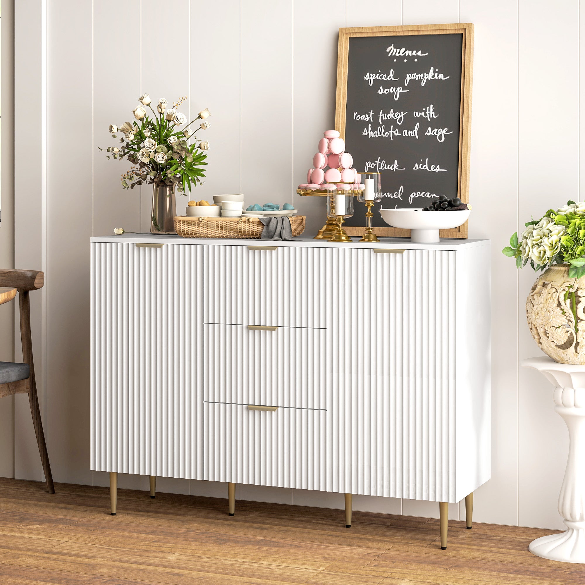 Kozy - 2-Door Sideboard with 3 Drawers and Adjustable Shelves - White