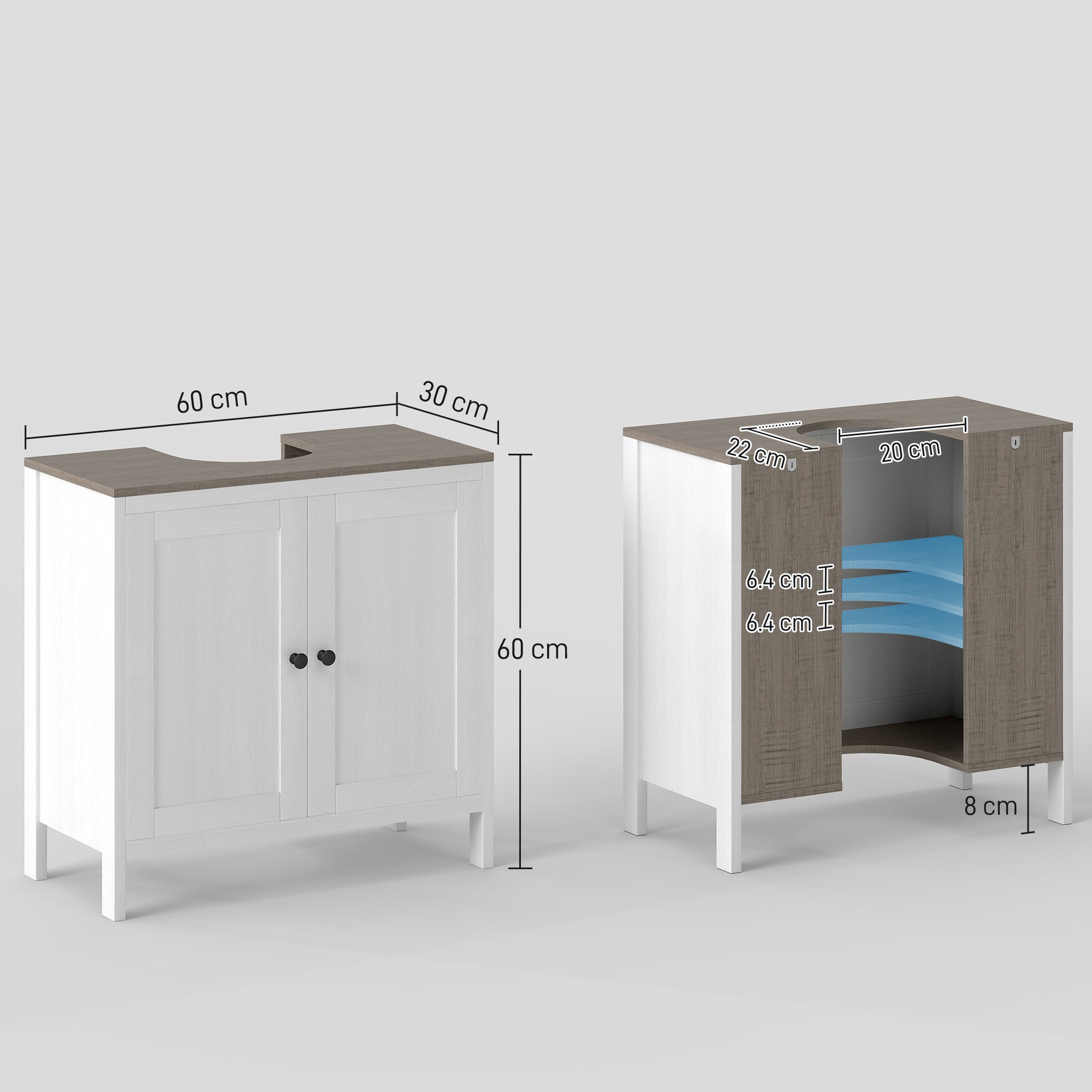 Kozy Modern Bathroom Sink Cabinet, Floor Standing Under Sink Cabinet, Freestanding Storage Cupboard with Adjustable Shelf, Double Doors, Antique White