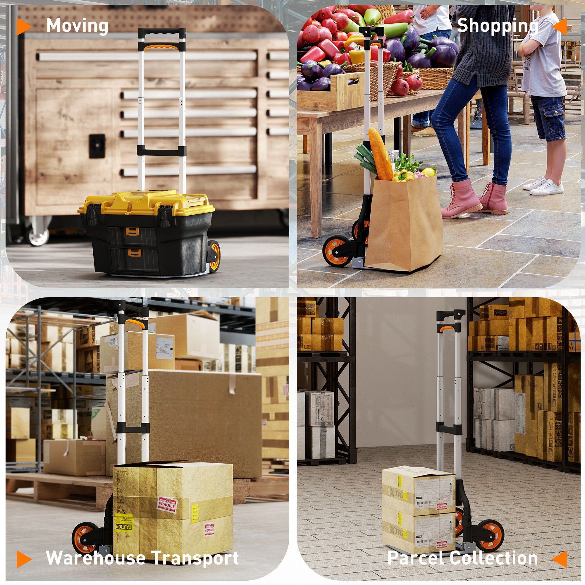 Kozy Folding Sack Truck, 70kg Lightweight Hand Truck with Wheels, Foldable Trolley Cart with Telescoping Handle for Warehouse, Office, Luggage, Silver Tone