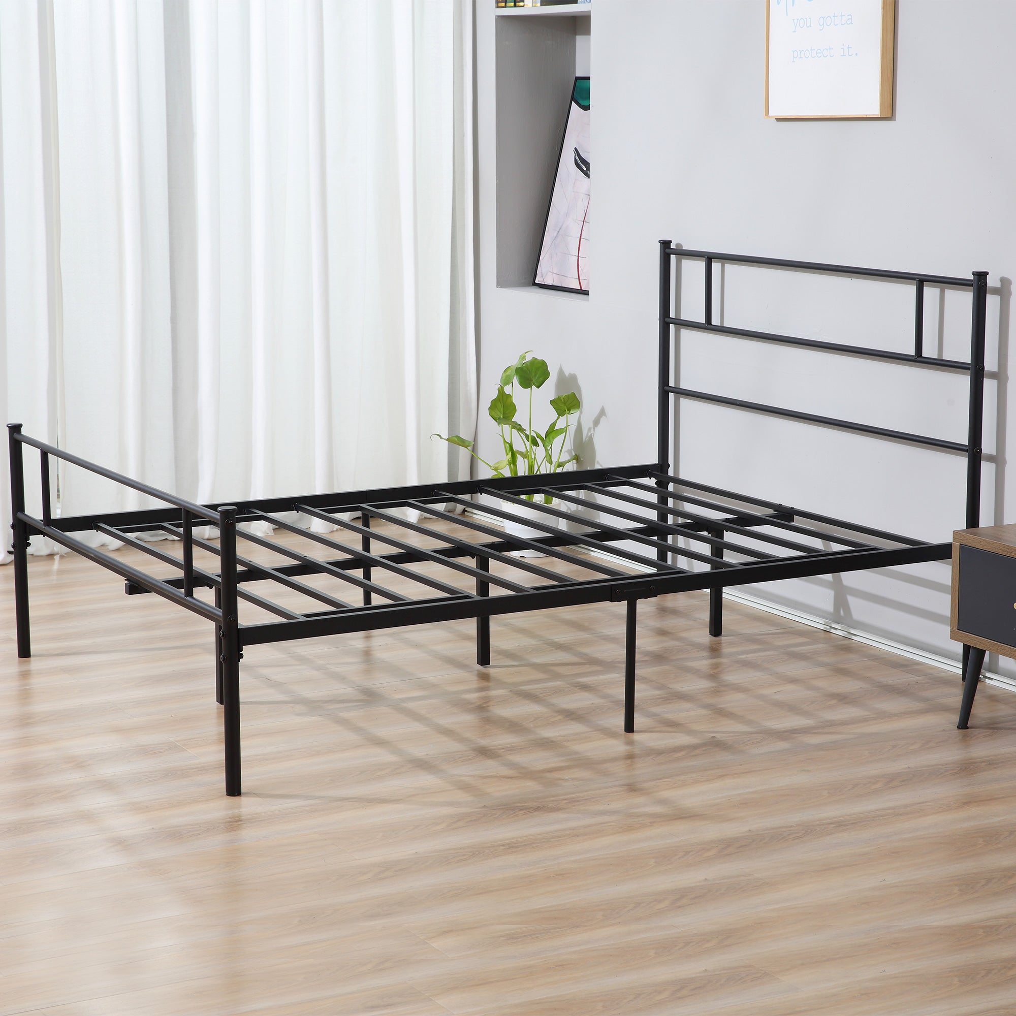Kozy King Metal Bed Frame Solid Bedstead Base with Headboard and Footboard, Metal Slat Support and Underbed Storage Space, Bedroom Furniture, Black