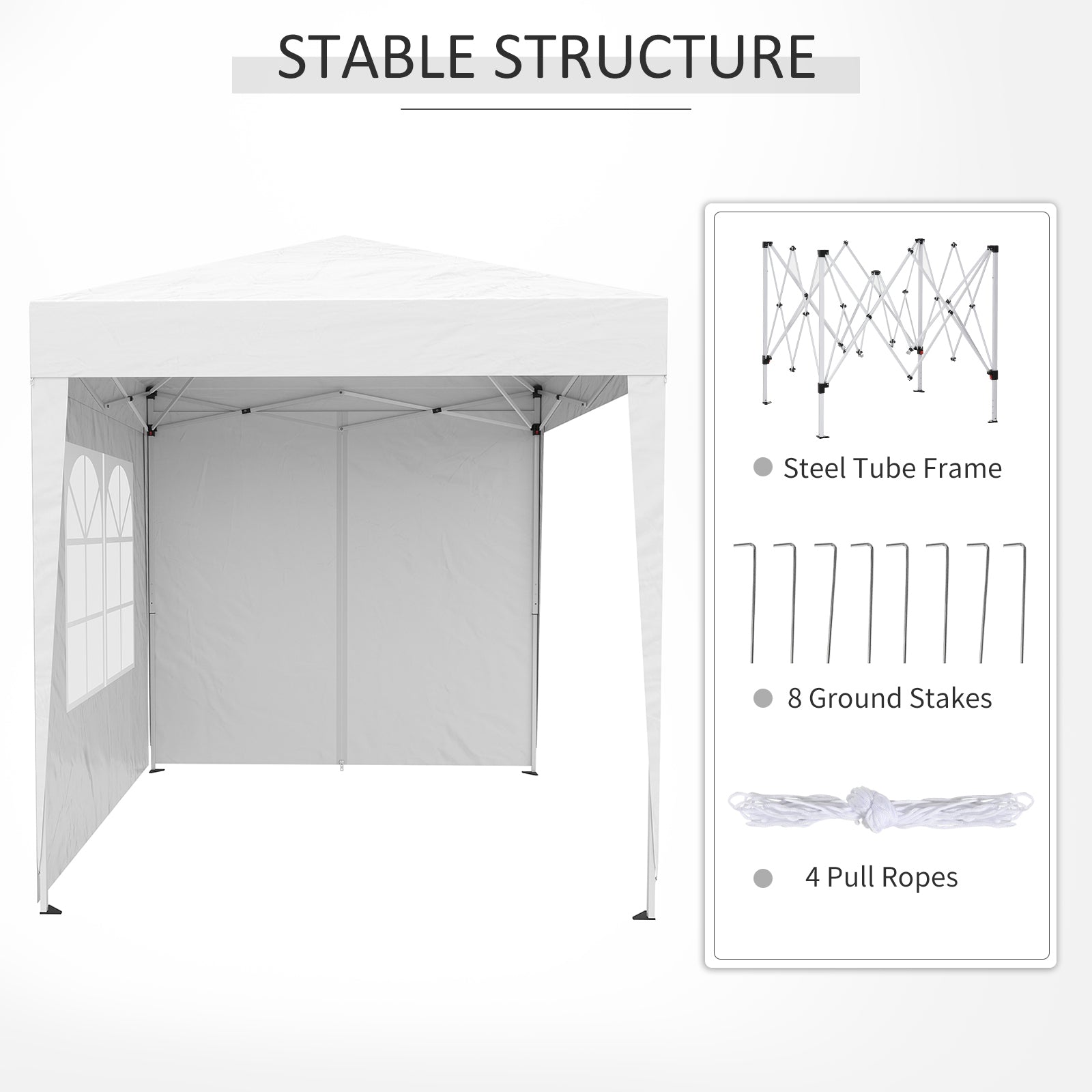 Outsunny 2 x2m Pop Up Gazebo Canopy Party Tent Wedding Awning W/ free Carrying Case White + Removable 2 Walls 2 Windows