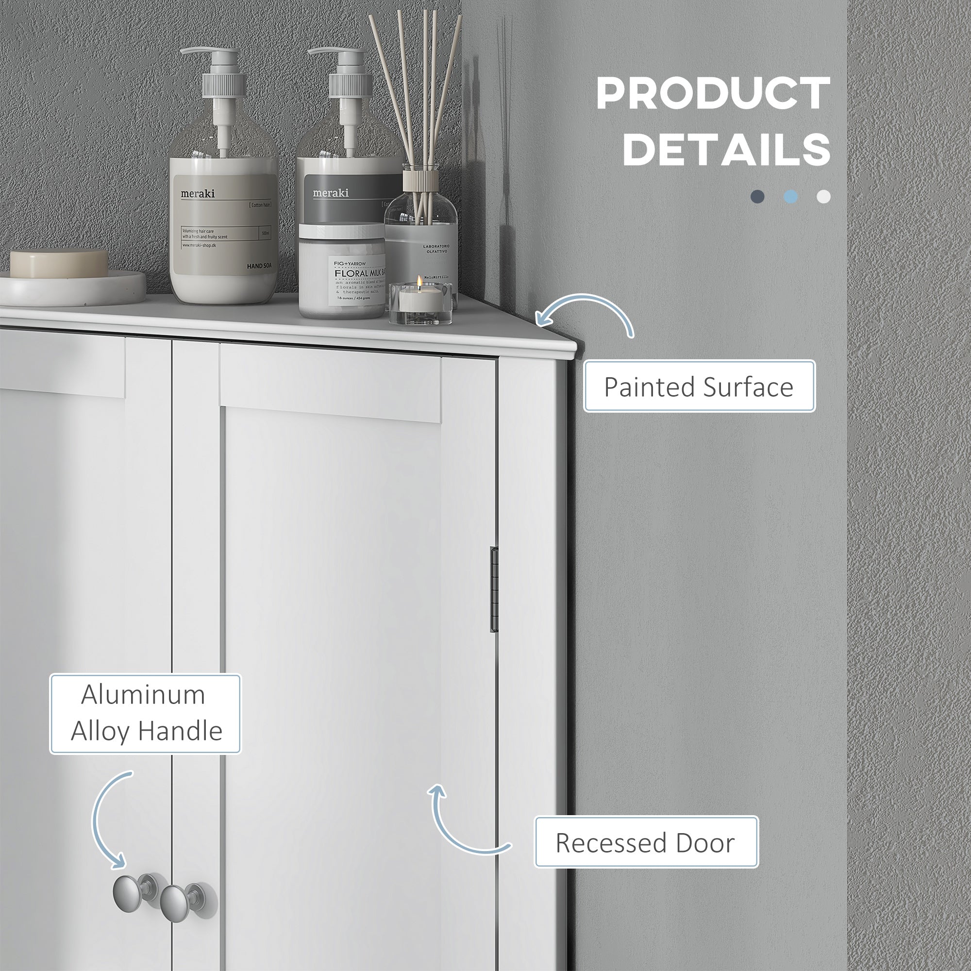 Kozy Triangle Bathroom Cabinet, Corner Bathroom Storage Unit with Adjustable Shelf and Recessed Door, Free Standing, White