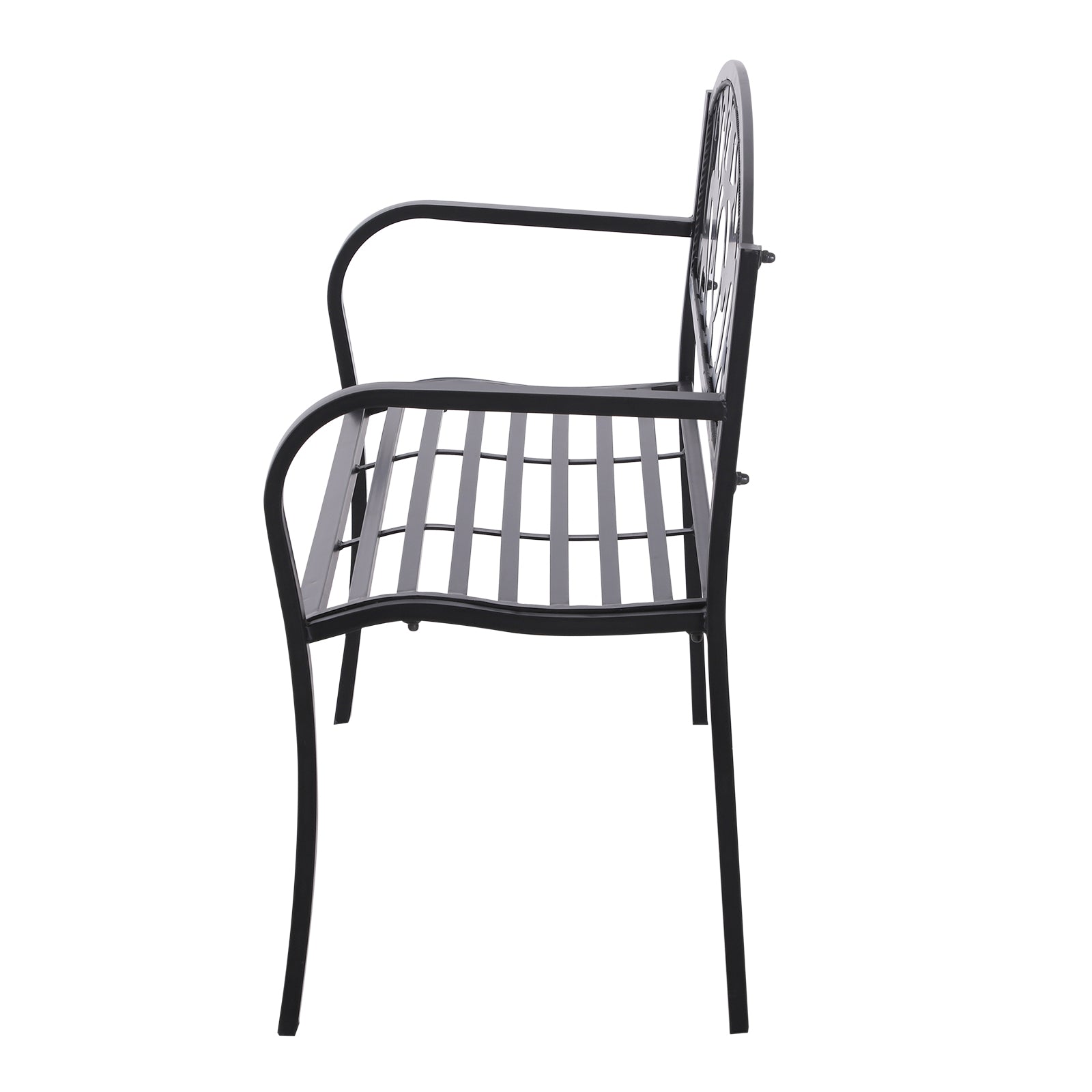 Outsunny Metal 2 Seater Patio Bench, Outdoor Garden Park Yard Furniture, Porch Chair, Black, 128L x 91H x 50W cm