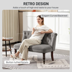 Kozy - Velvet 2 Seater Sofa, Button Tufted Wingback Loveseat with Rubber Wood Legs for Living Room, Bedroom, Charcoal Grey