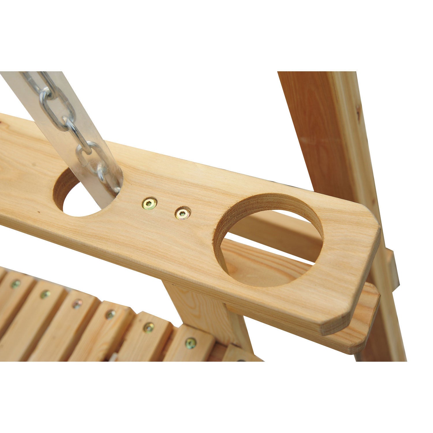 Kozy 2 Seater Garden Swing Seat, Wooden Swing Chair Bench with Cup Holders for Outdoor Porch Patio, Natural