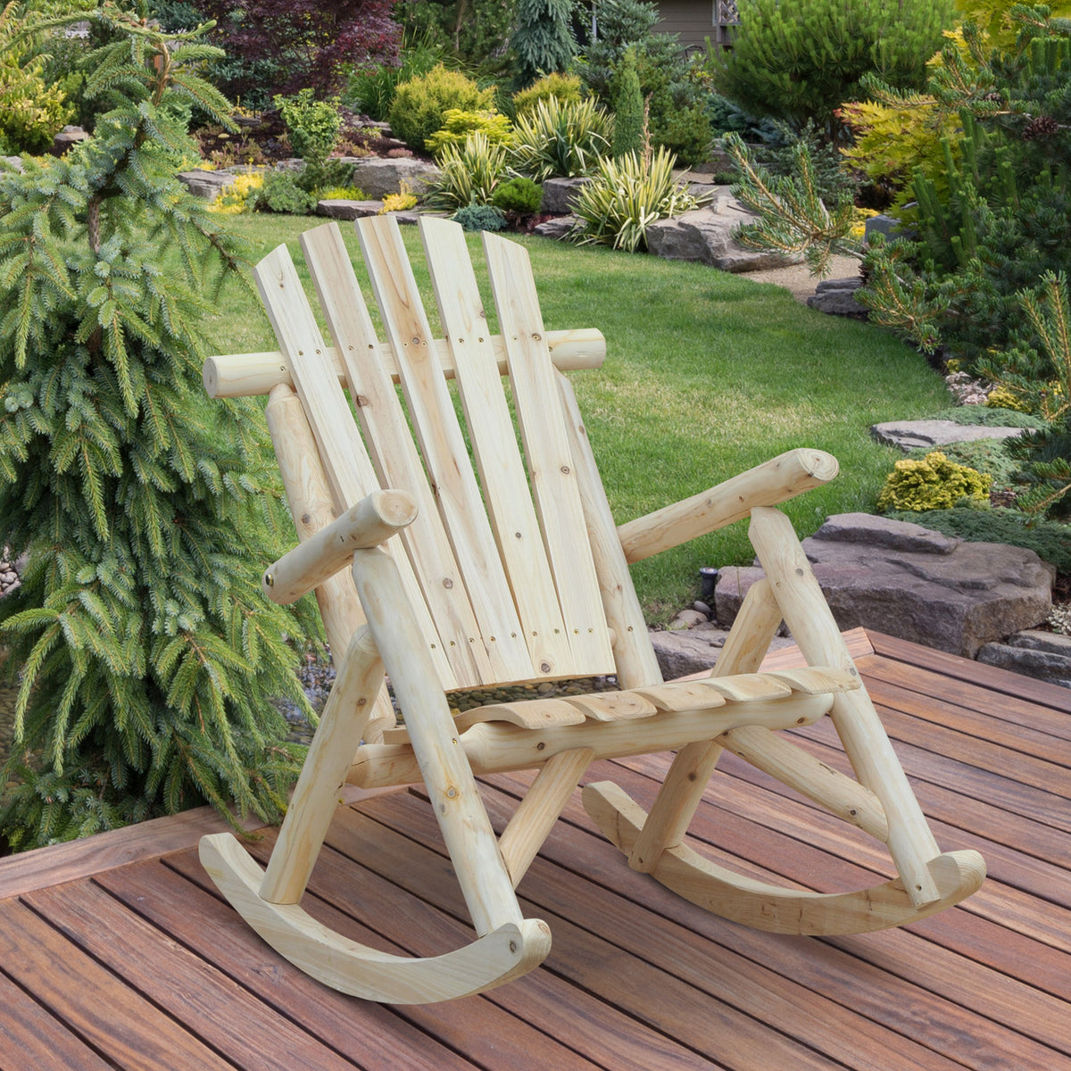 Outsunny Adirondack Chair Cedar Wood Ergonomic Rocking Chair Porch Rocker Garden Traditional