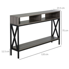 HOMCOM Console Table w/ 3 Compartments Metal Frame Adjustable Feet Home Display Storage Living Room Office Desk Grey Black