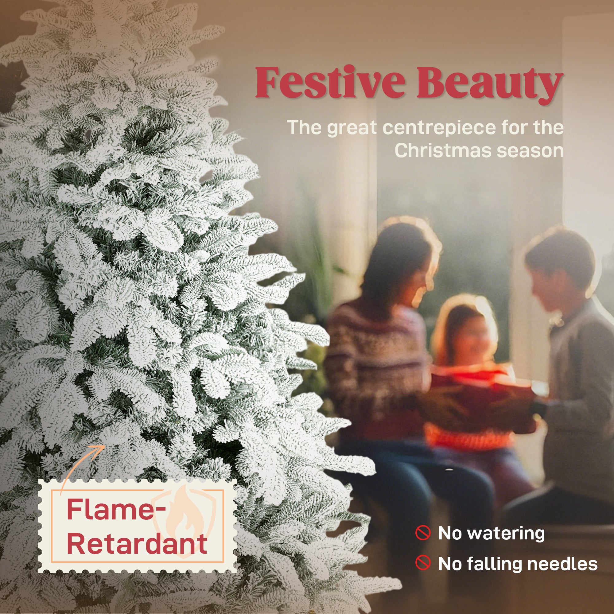 Kozy - 6 ft Artificial Flocked Christmas Tree with 1182 Branches, Hinged Xmas Tree with Foldable Metal Stand, Easy Assembly for Home Office Decor