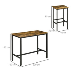 HOMCOM Industrial Bar Table and Stools w/ 2 Stools, 3-Piece Counter Height Dining Table & Chairs for Kitchen, Living Room, Brown | Aosom UK