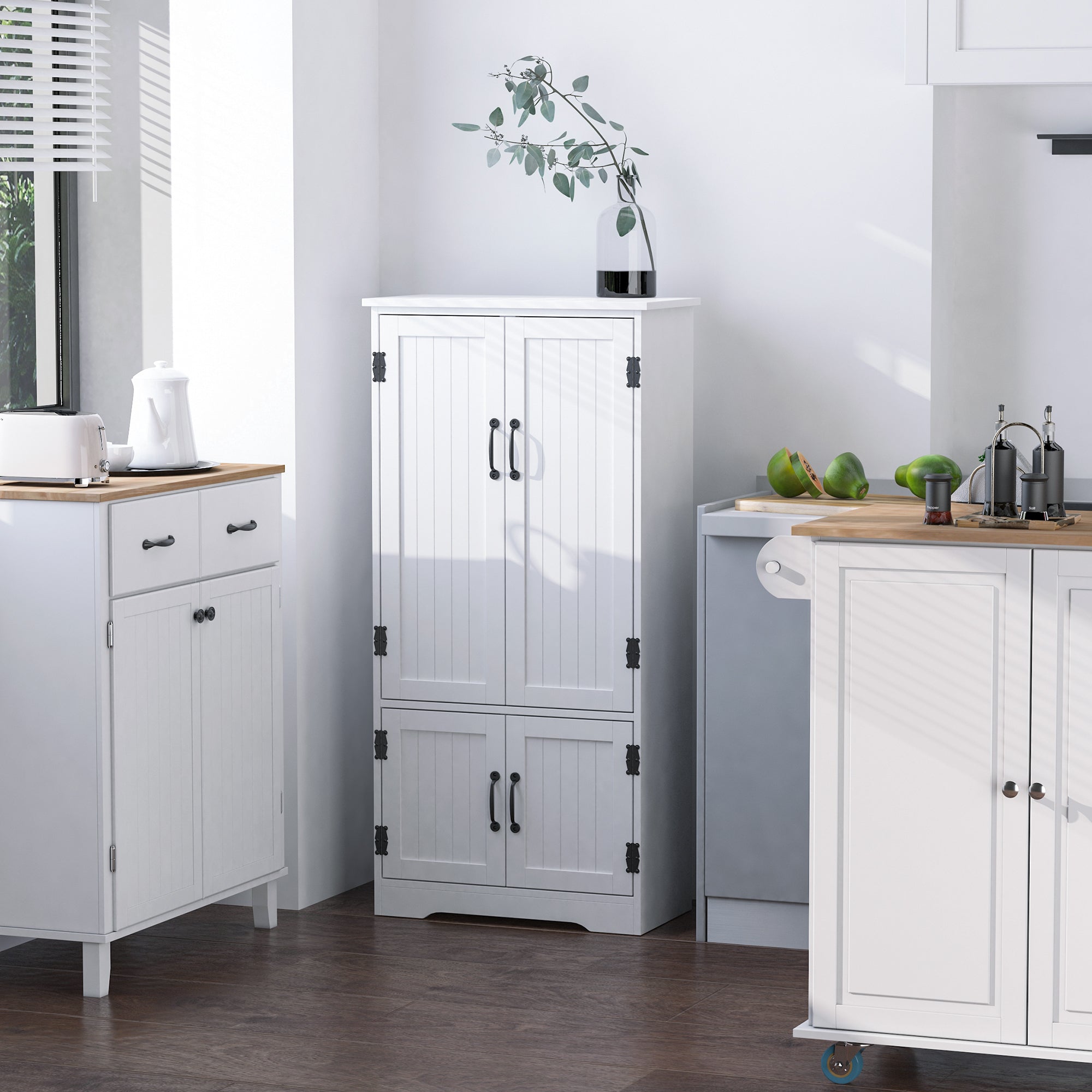 Kozy Accent Floor Storage Cabinet Kitchen Cupboard with Adjustable Shelves and 2 Lower Doors, White