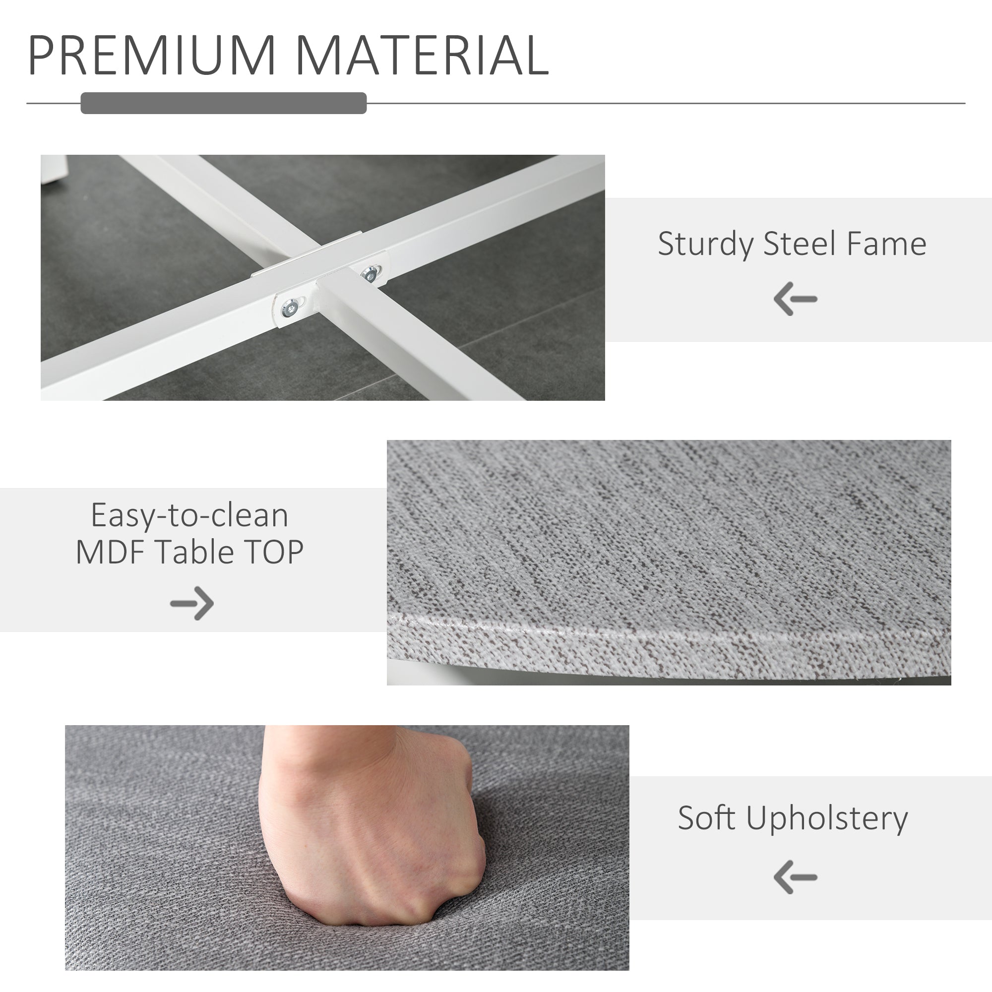 Kozy Modern Round Dining Table Set with 4 Upholstered Stools for Dining Room, Kitchen, Grey