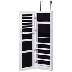 Kozy Jewelry Cabinet with Mirror and LED Lights, Lockable Makeup Cosmetics Jewellery Organiser, Mirror with Storage for Bedroom Dressing Room, White