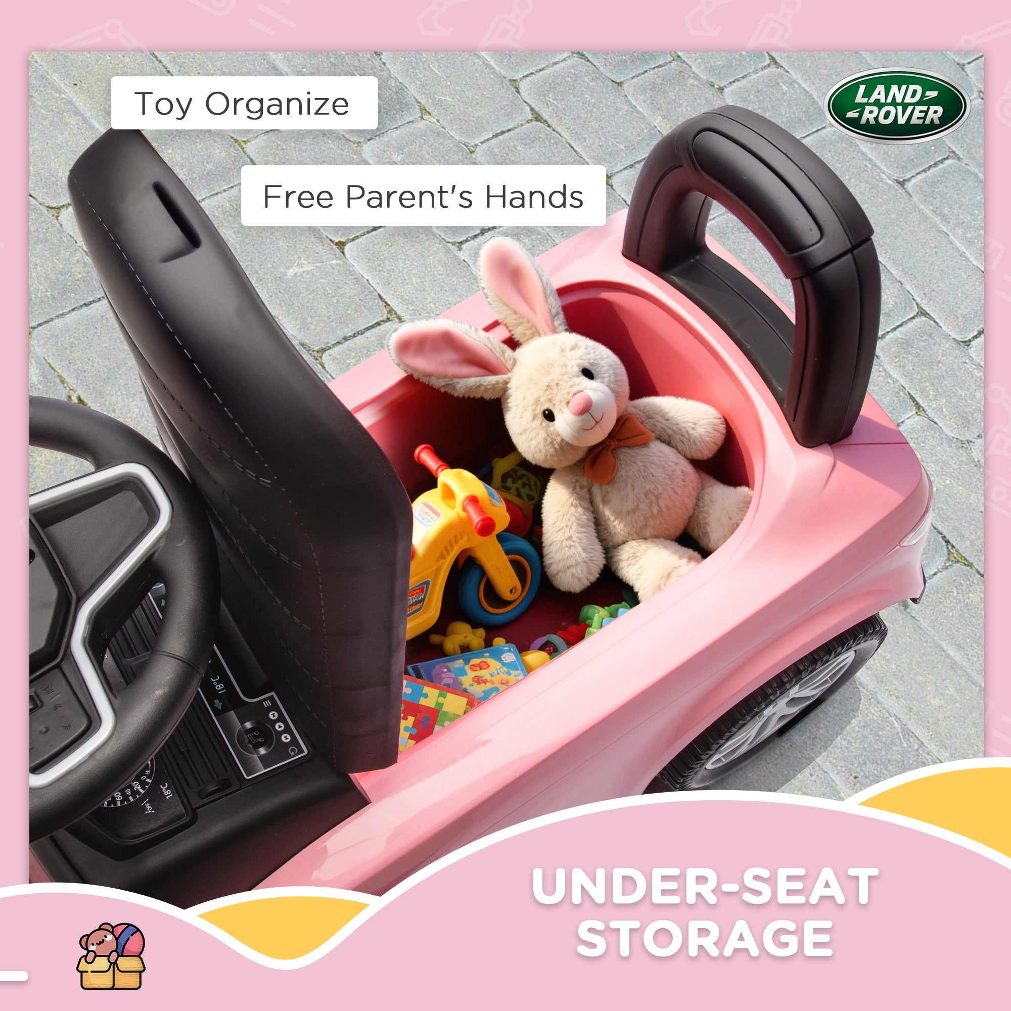 Kozy Land Rover Licensed Toddler Ride on Car with Horn, Engine Sounds, Under-Seat Storage, for 18-36 Months, Pink