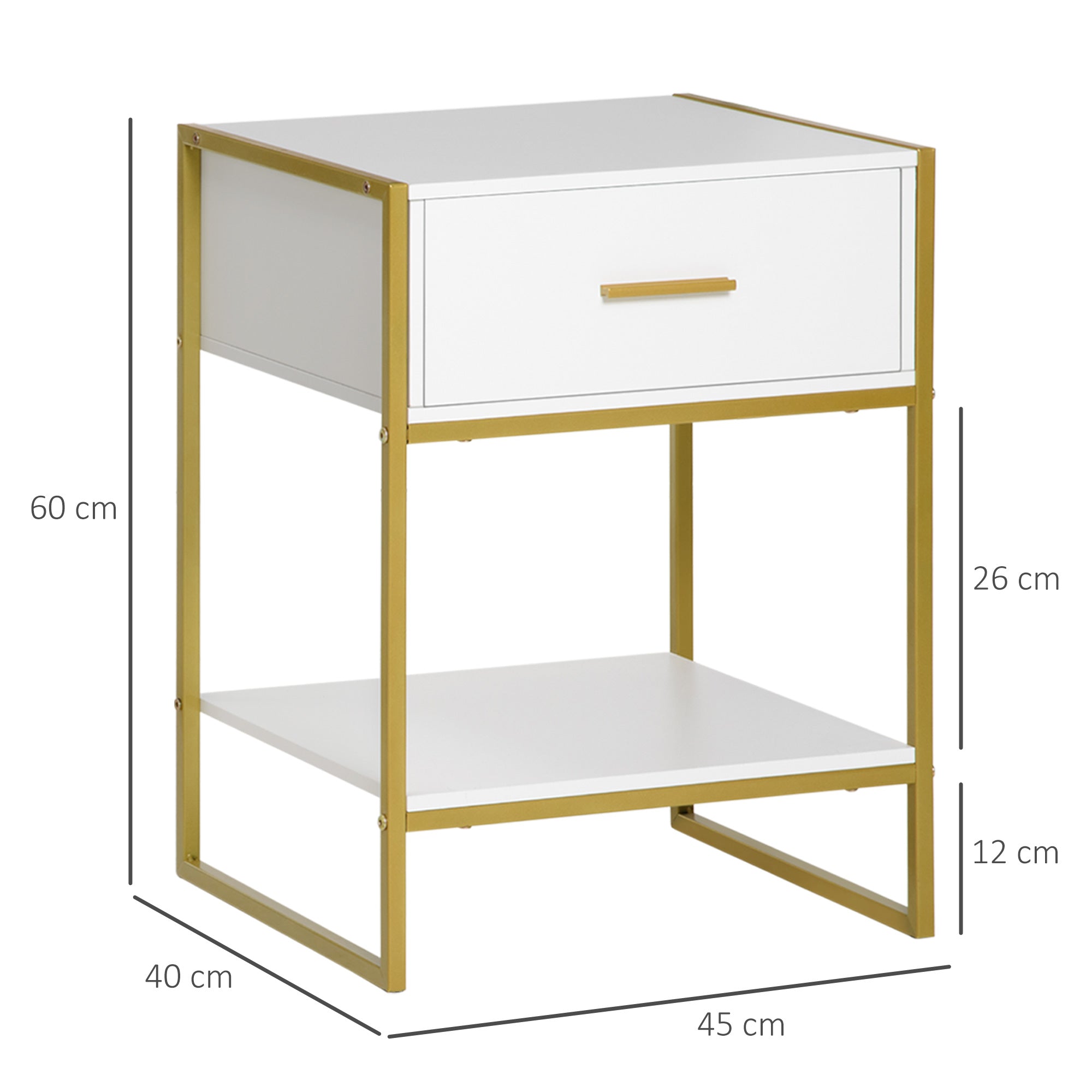 Kozy Set of Two Elegant Bedside Tables - White/Gold-Tone