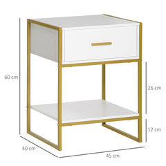 Kozy Set of Two Elegant Bedside Tables - White/Gold-Tone