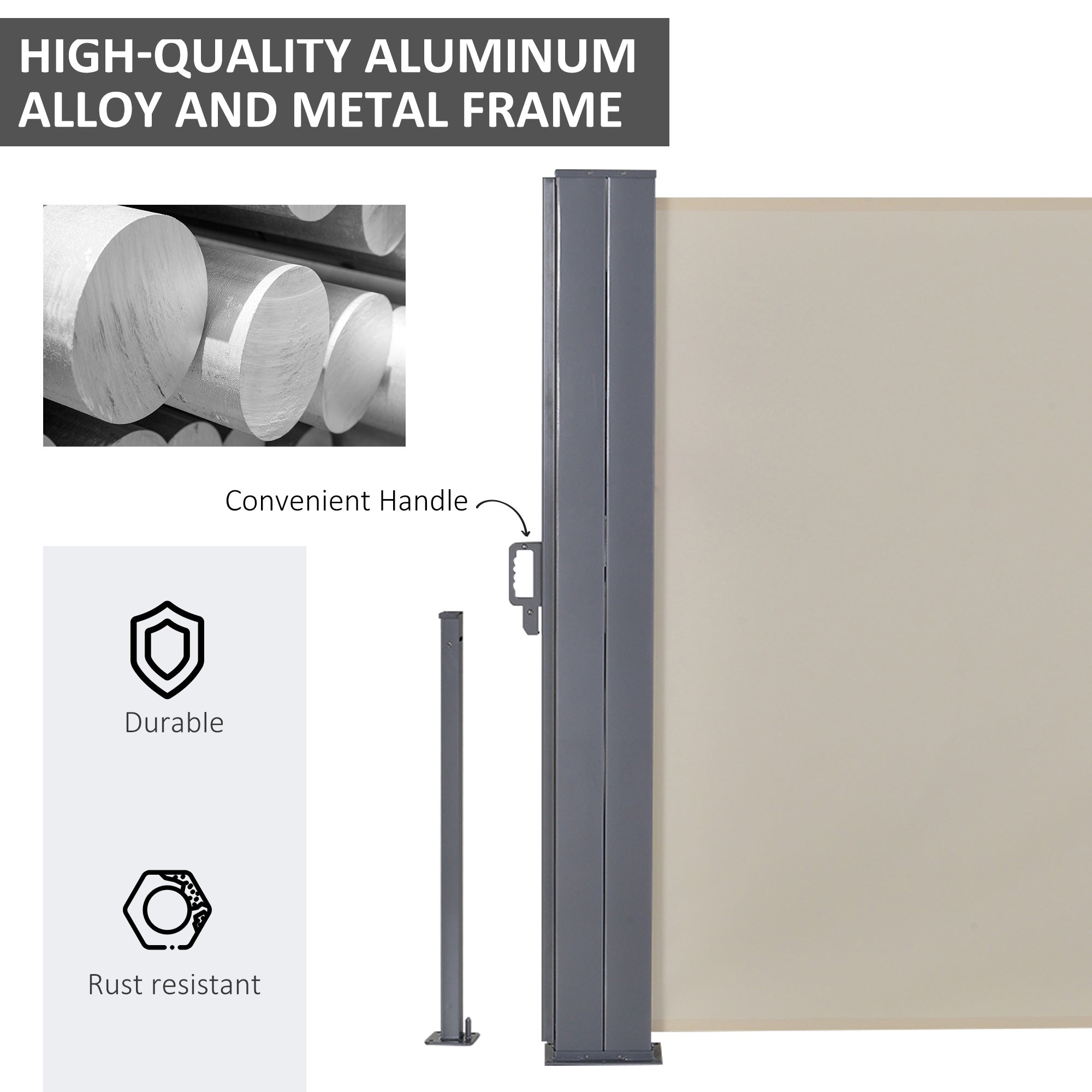 Kozy 6 x 1.6 M Double Canopy Pull-Out Side Awning Sun Rain Outdoor Protection w/ Steel Frame Retractable Garden Privacy Home Commercial Beige