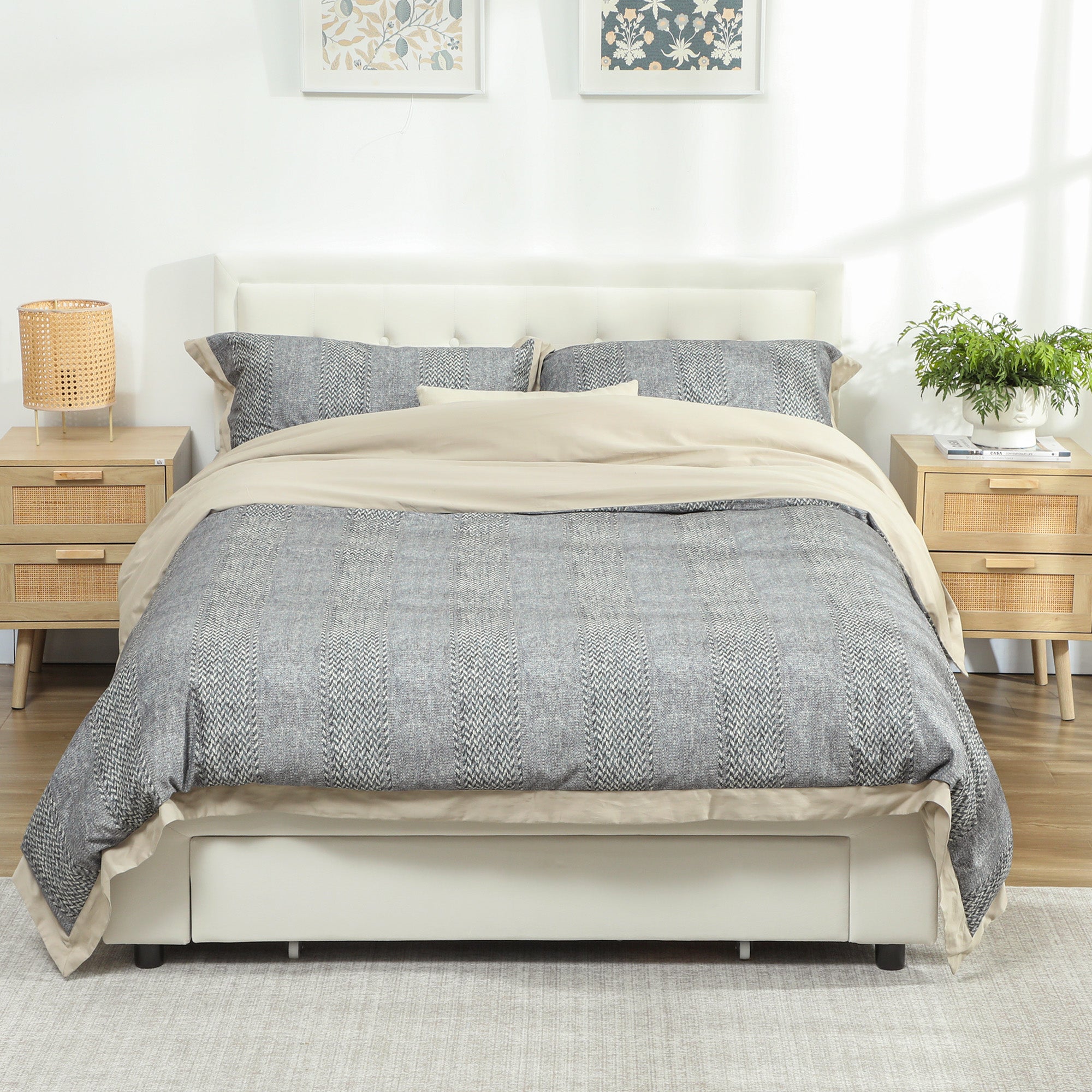 Kozy - Double Ottoman Bed Frame, with Front Drawer - Cream