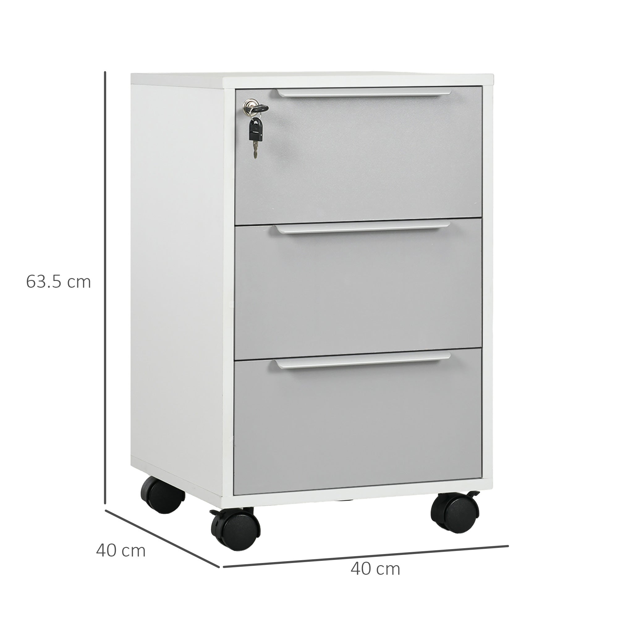 Kozy Three-Drawer Locking Filing Cabinet - Grey/White